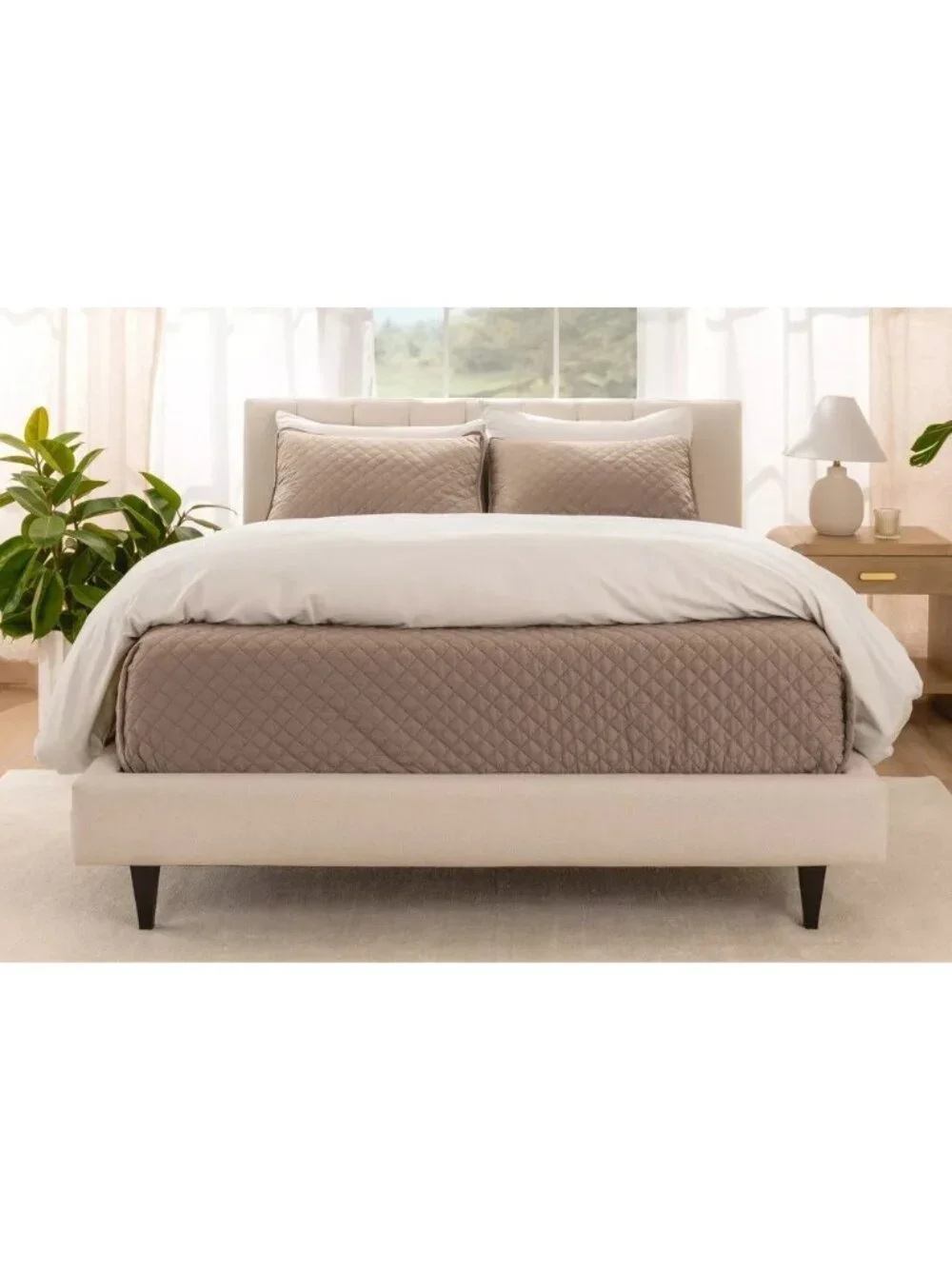 Bare Home Queen Coverlet Set Taupe Quilted 2 Shams Included Oversized 100 x 106